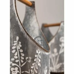 SULLIVANS Whitewashed Metal Flower Trug With Handles (Set of 2) -Vigoro Shop whitewashed sullivans plant pots met1699 1f 1000