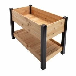 Vigoro 2 ft. x 4 ft. Elevated Cedar Garden Bed with Shelf (Vinyl Legs) -Vigoro Shop wood vigoro raised planter boxes 445190 1f 1000