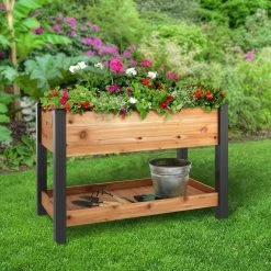 Vigoro 2 ft. x 4 ft. Elevated Cedar Garden Bed with Shelf (Vinyl Legs) -Vigoro Shop wood vigoro raised planter boxes 445190 c3 1000